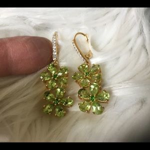 Gem Treasures Peridot Chrome Diopside & White Zircon Dangle Earrings.